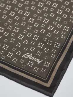 Brown and white micro motif silk pocket square