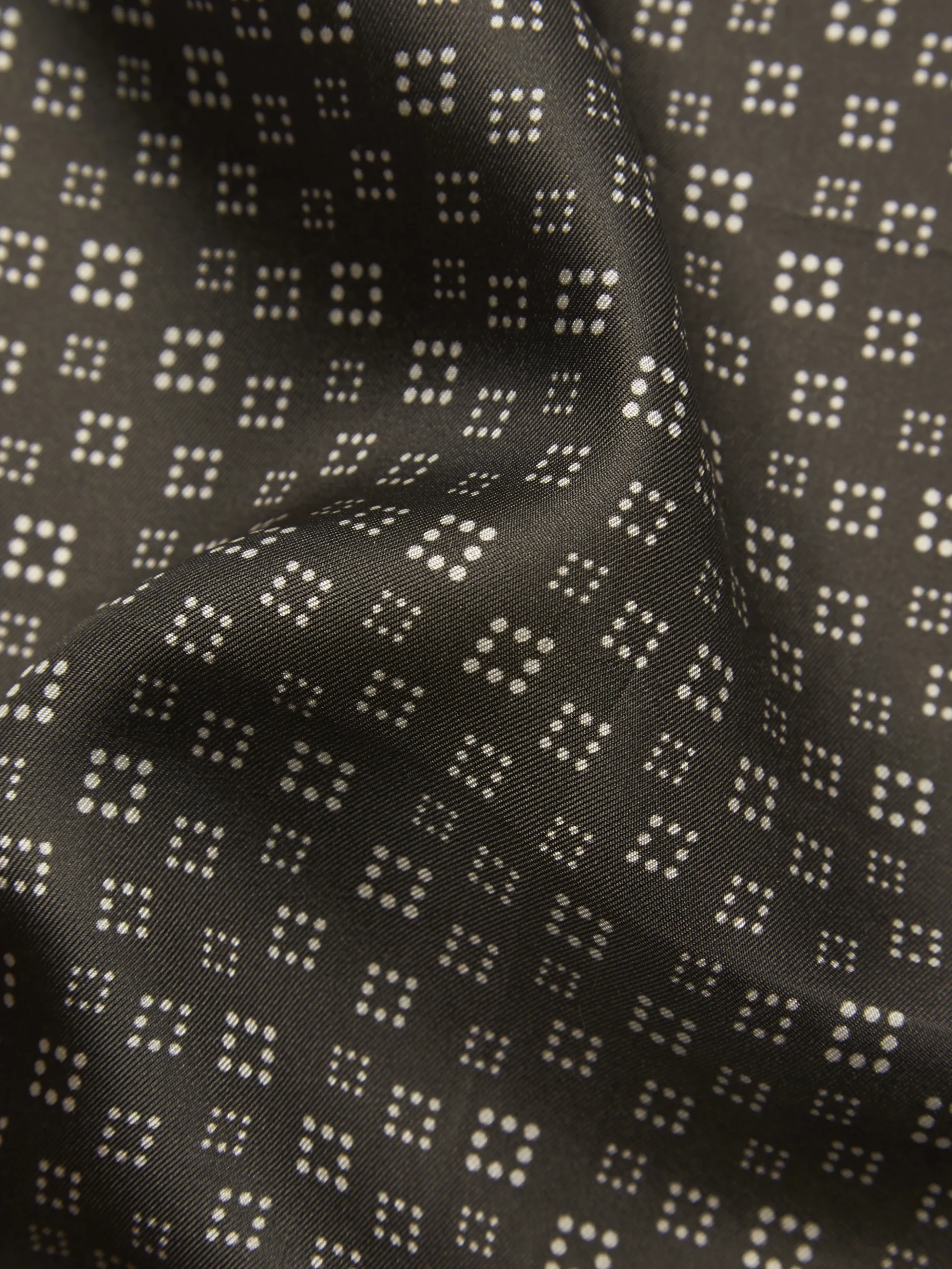 Brown and white micro motif silk pocket square