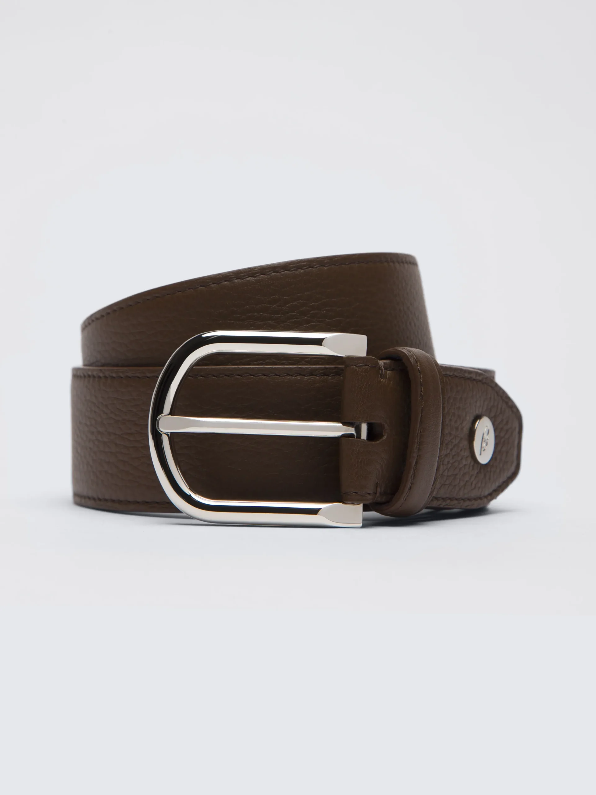 Brown grained leather belt