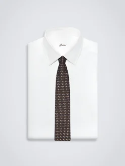 Brown paisley motif silk tie