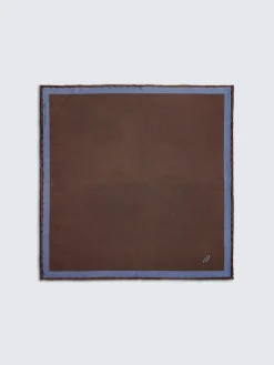 Burnt brown and light blue silk pocket sqaure