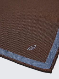 Burnt brown and light blue silk pocket sqaure