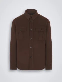 Burnt brown double-splittable wool and cashmere Vagabond overshirt