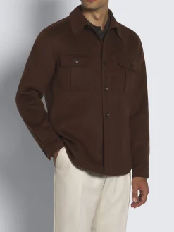 Burnt brown double-splittable wool and cashmere Vagabond overshirt