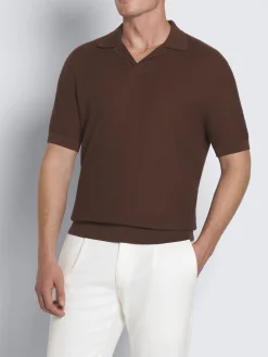 Burnt brown jacquard Sea Island cotton polo