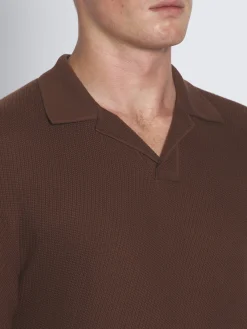 Burnt brown jacquard Sea Island cotton polo