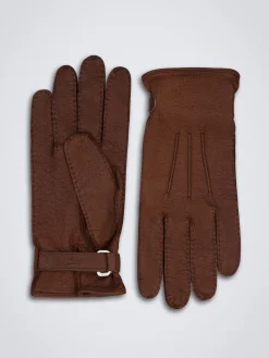 Burnt brown peccary leather gloves