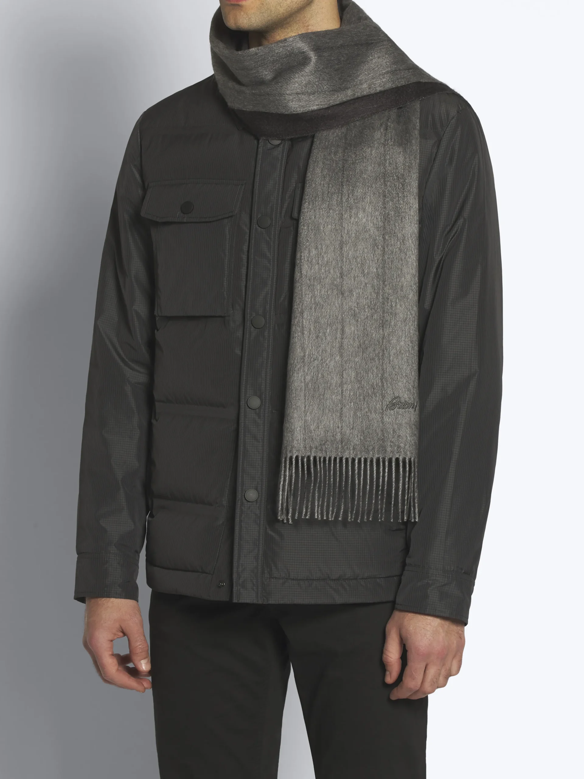 Charcoal and lead grey silk and cashmere scarf