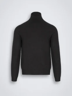 Charcoal grey cashmere and silk turtleneck sweater