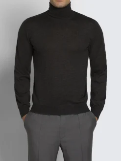 Charcoal grey cashmere and silk turtleneck sweater