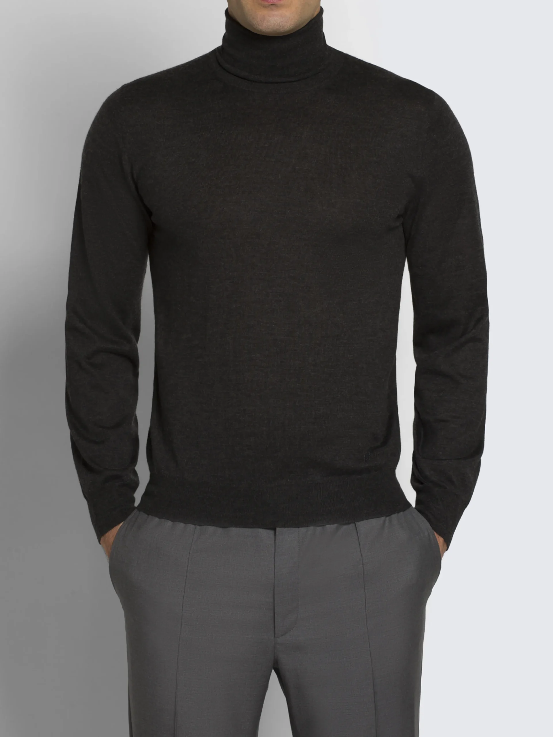 Charcoal grey cashmere and silk turtleneck sweater