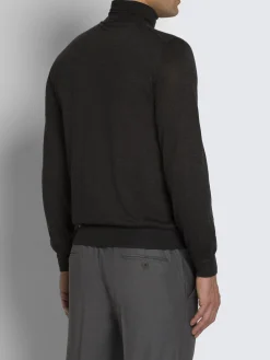 Charcoal grey cashmere and silk turtleneck sweater