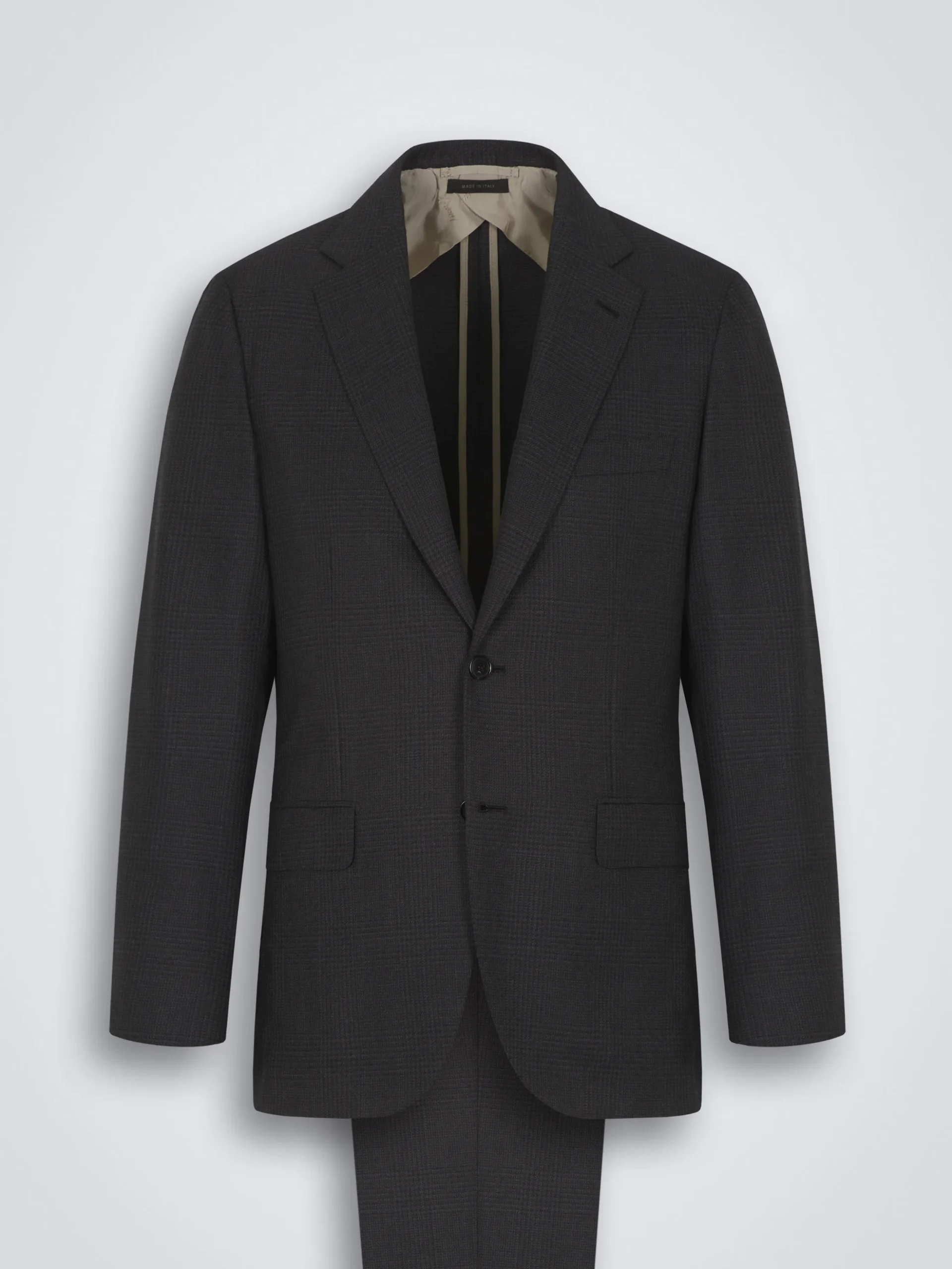 Charcoal grey glen plaid Super 150's responsible wool flannel Plume suit