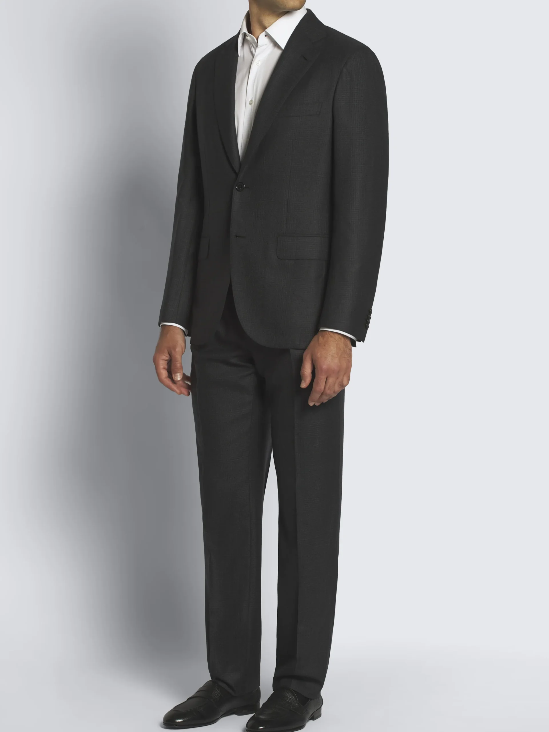 Charcoal grey glen plaid Super 150's responsible wool flannel Plume suit