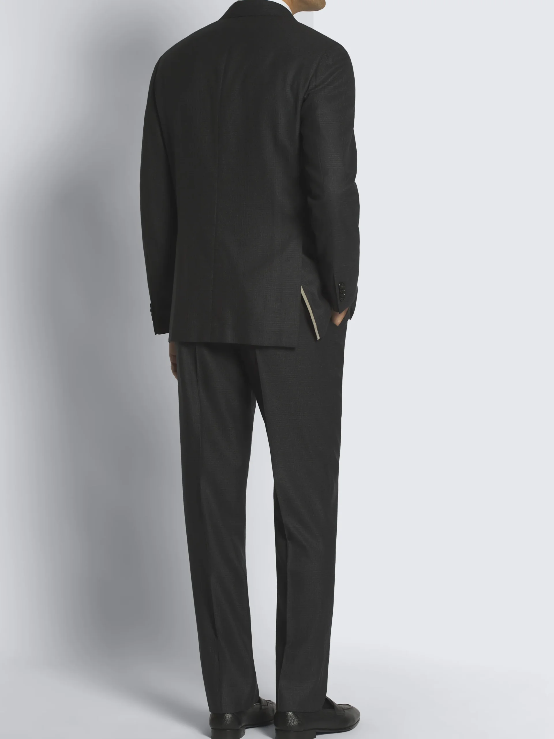 Charcoal grey glen plaid Super 150's responsible wool flannel Plume suit