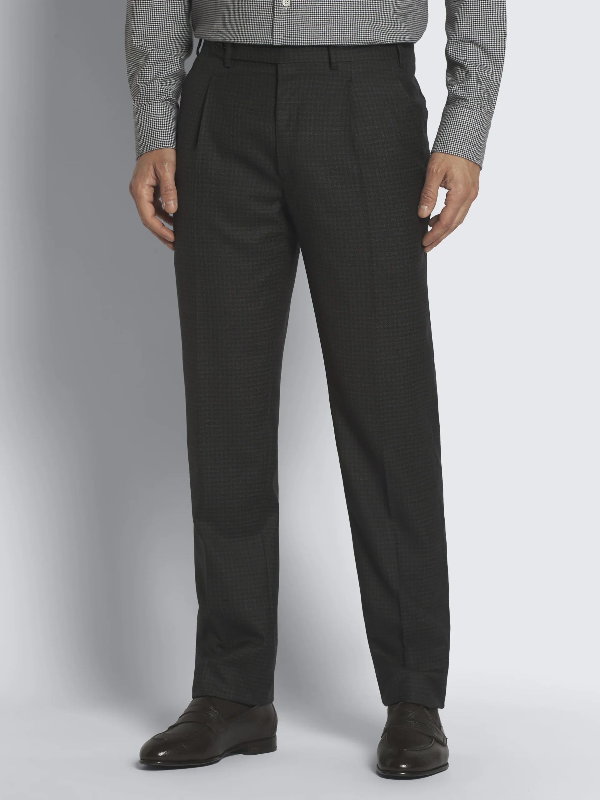 Charcoal grey houndstooth wool Plume suit