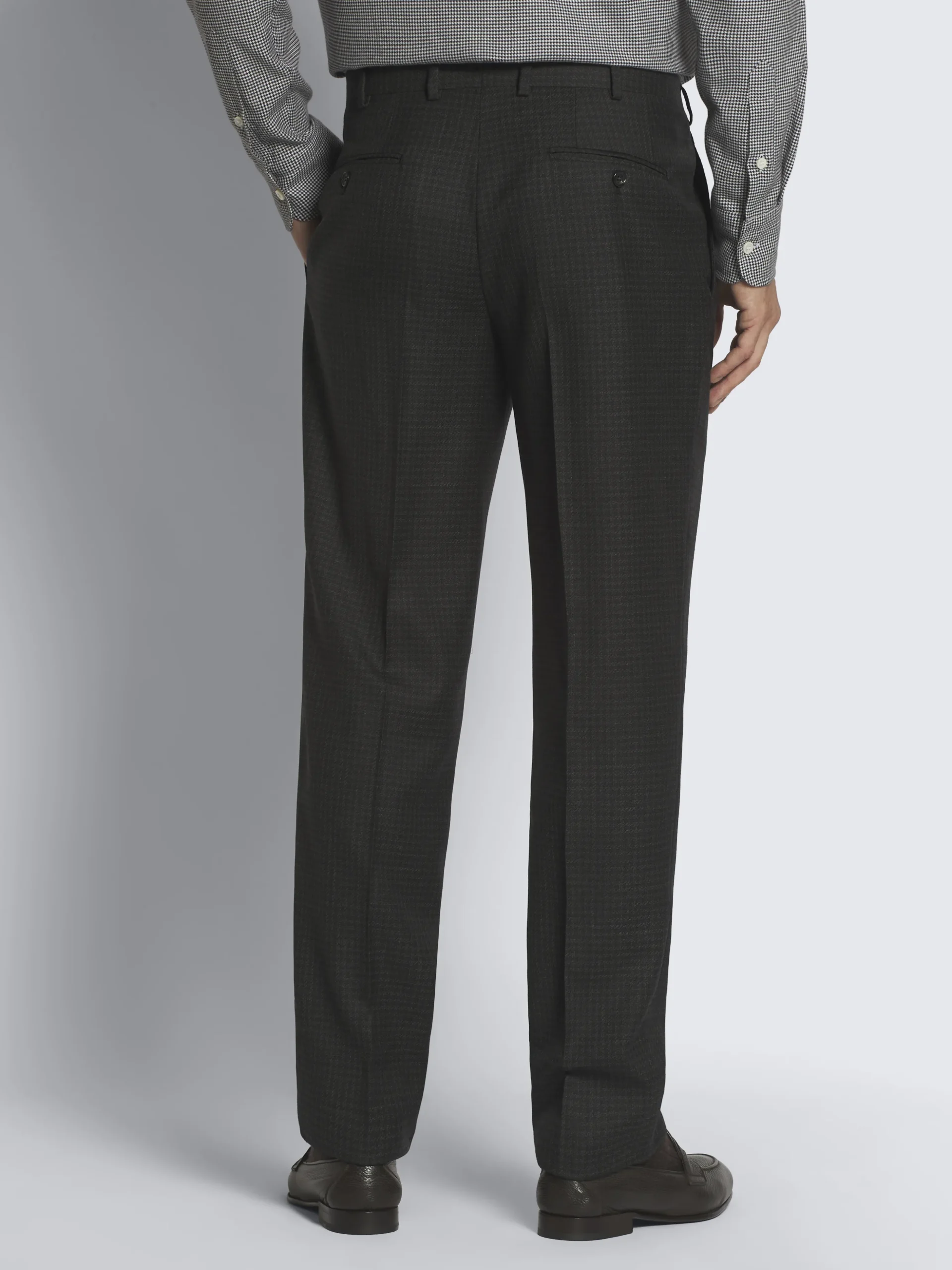 Charcoal grey houndstooth wool Plume suit