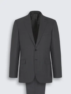 Charcoal grey pinstriped herringbone Utopia Super 220's wool Brunico suit