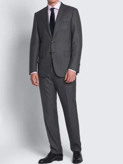 Charcoal grey pinstriped herringbone Utopia Super 220's wool Brunico suit