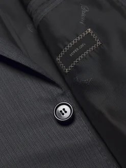 Charcoal grey pinstriped herringbone Utopia Super 220's wool Brunico suit