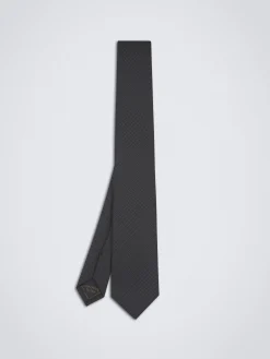 Charcoal grey Super 150's responsible glen plaid flannel wool tie