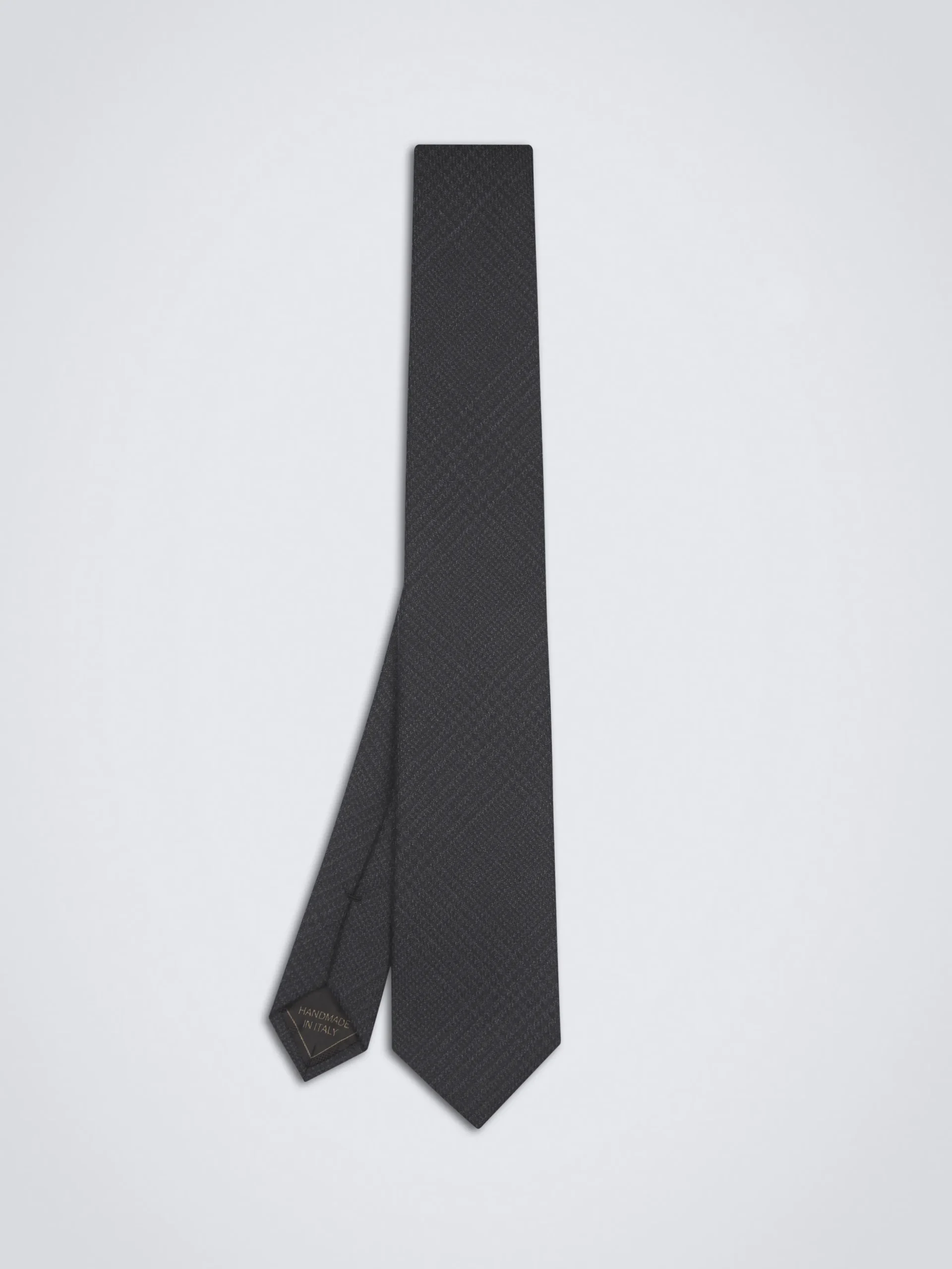 Charcoal grey Super 150's responsible glen plaid flannel wool tie
