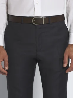 Dark brown and black calf and grained leather reversible belt