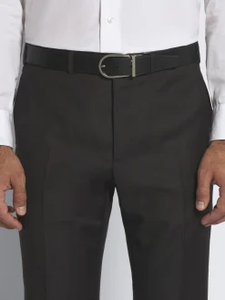 Dark brown and black calf and grained leather reversible belt