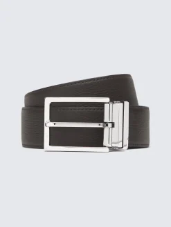 Dark brown and black grained and nappa calfskin reversible belt