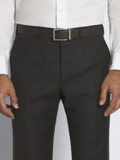 Dark brown and black grained and nappa calfskin reversible belt