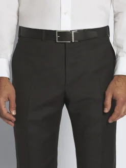Dark brown and black grained and nappa calfskin reversible belt