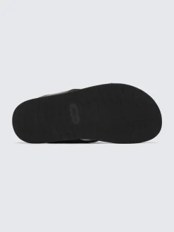 Dark brown grained calf leather slide sandals