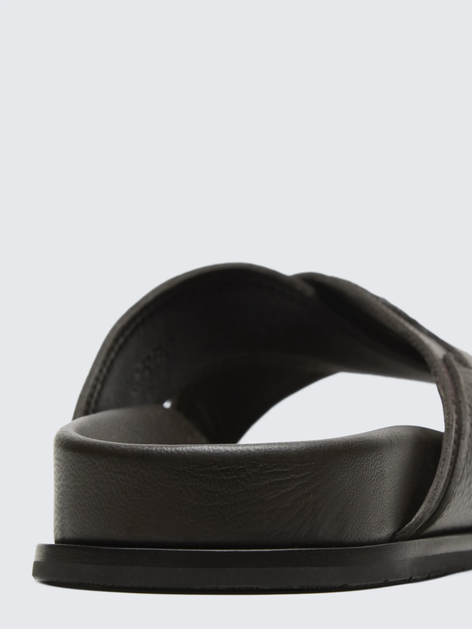 Dark brown grained calf leather slide sandals