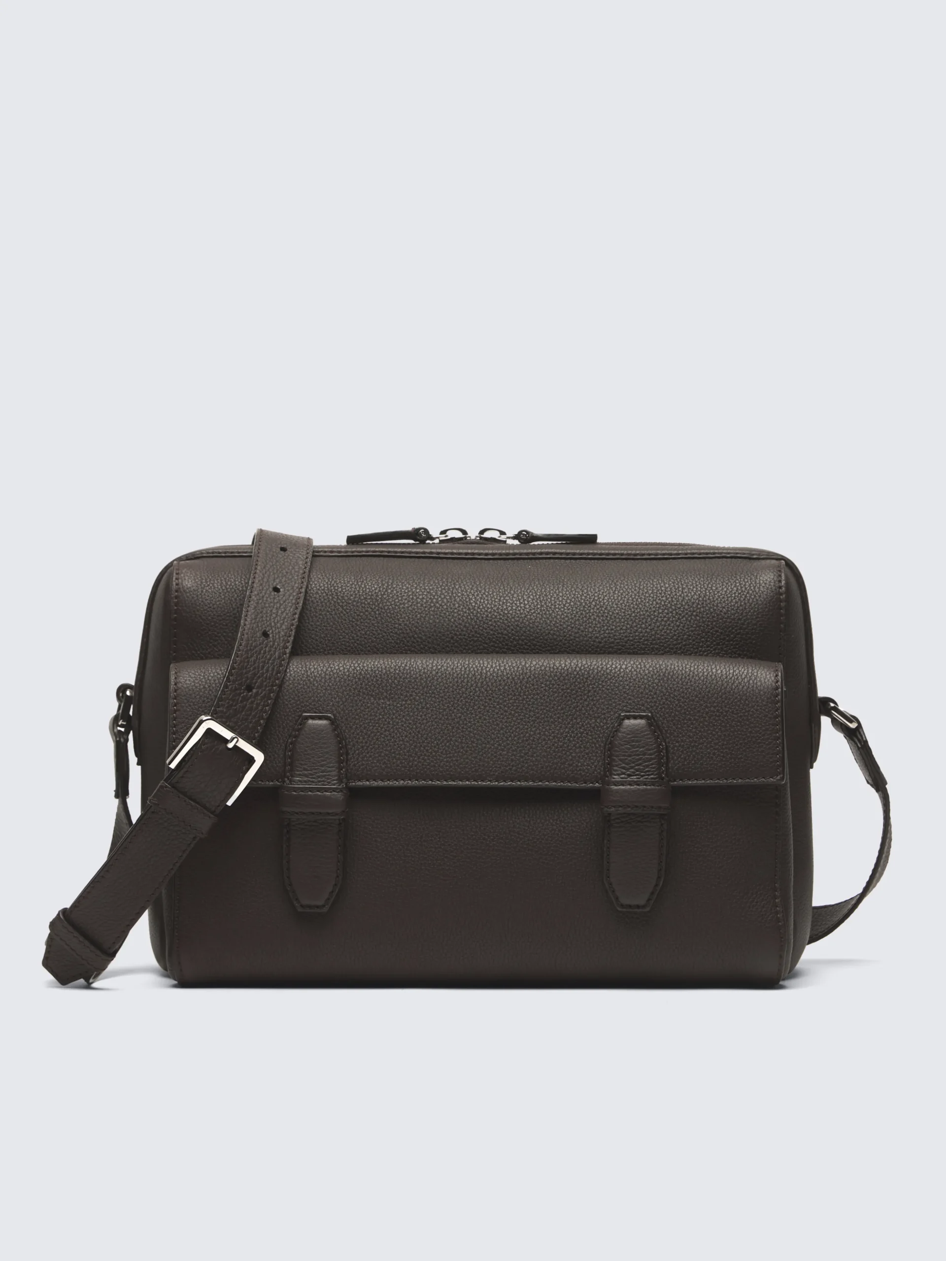 Dark brown grained leather messenger bag
