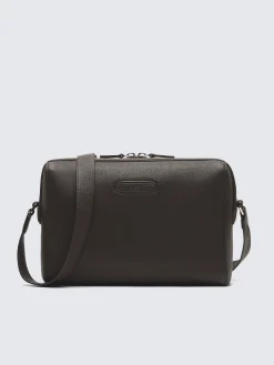 Dark brown grained leather messenger bag