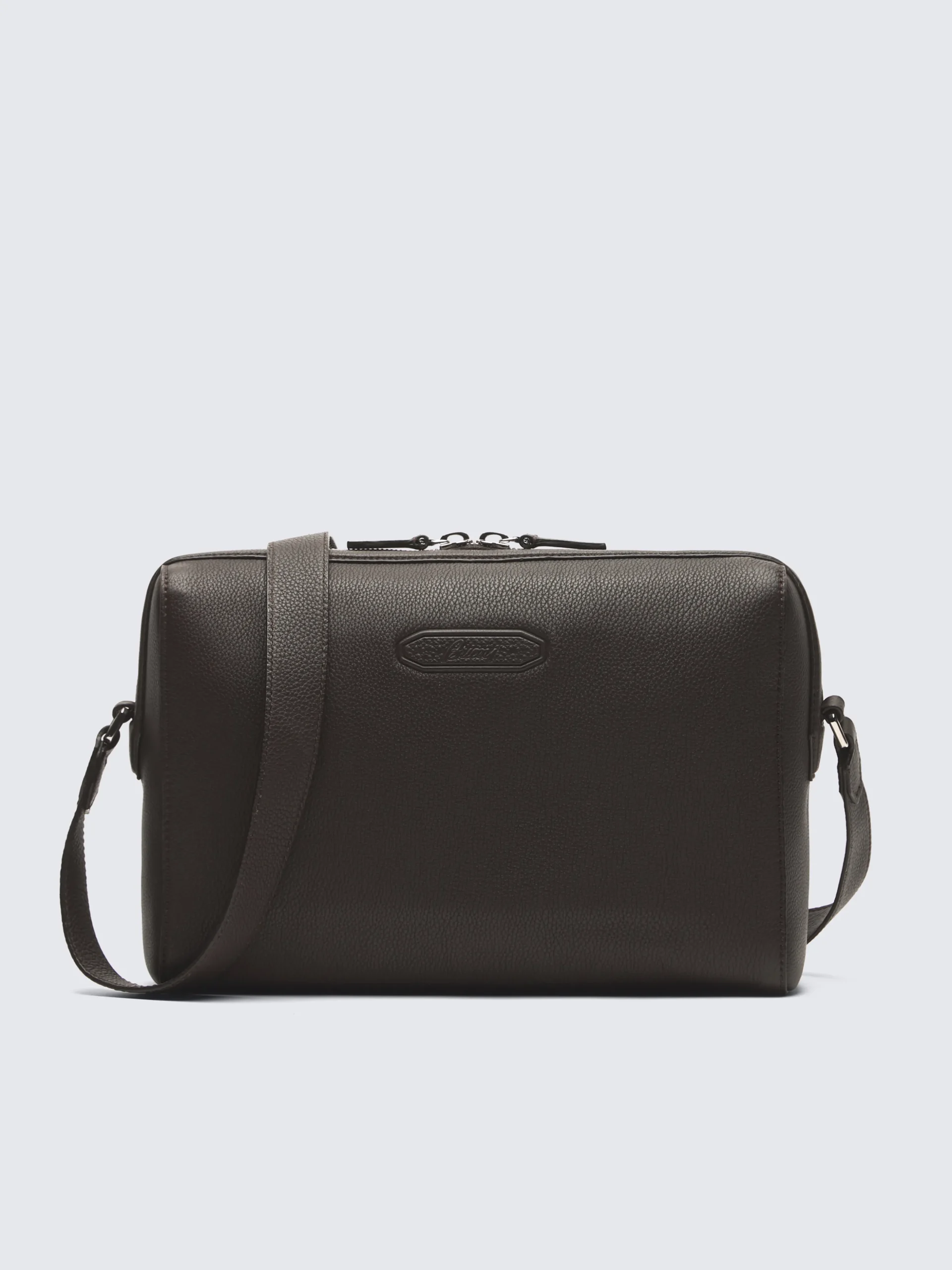 Dark brown grained leather messenger bag
