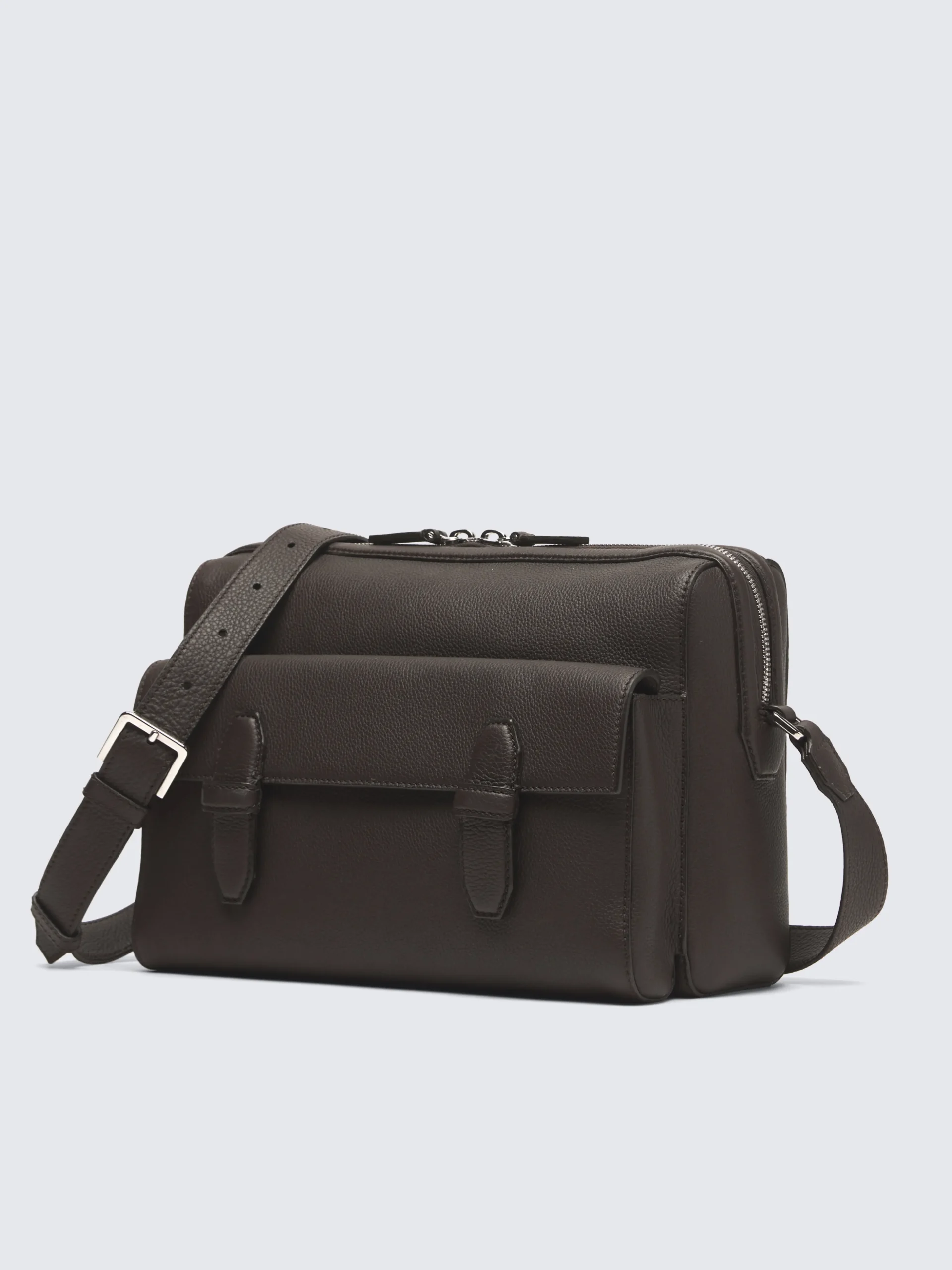 Dark brown grained leather messenger bag