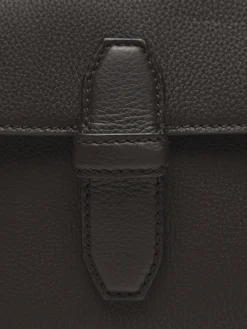 Dark brown grained leather messenger bag