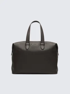 Dark brown light grained leather duffle bag