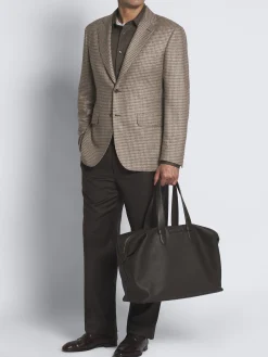Dark brown light grained leather duffle bag