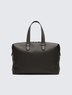 Dark brown light grained leather duffle bag