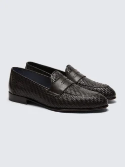 Dark brown nappa leather braided Appia penny loafers