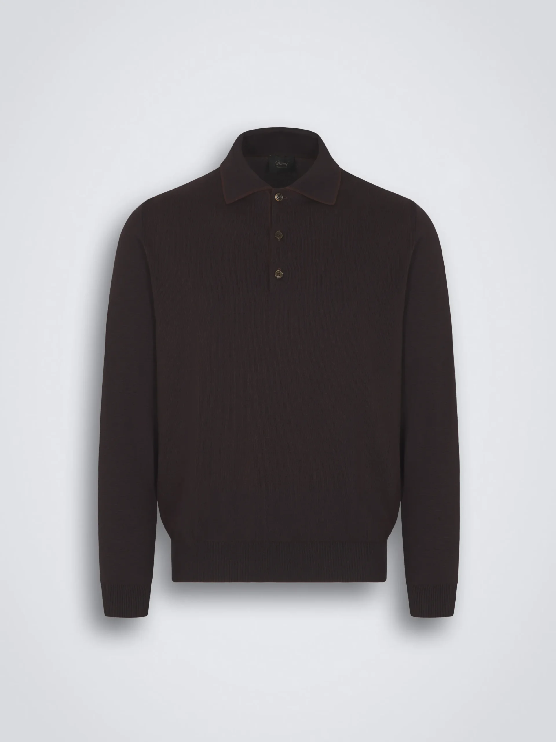 Dark brown Sea Island cotton and baby cashmere polo sweater