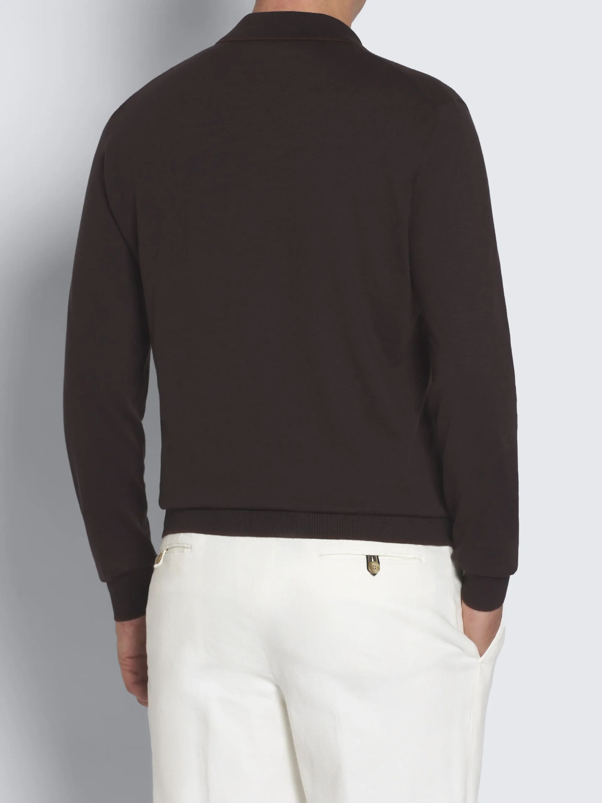 Dark brown Sea Island cotton and baby cashmere polo sweater