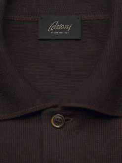 Dark brown Sea Island cotton and baby cashmere polo sweater