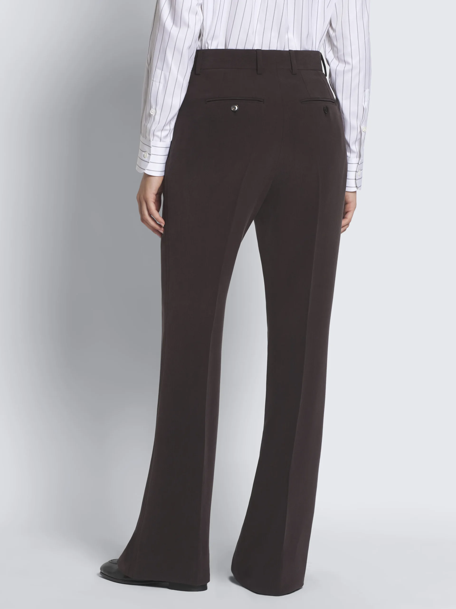 Dark brown silk cady flare trousers
