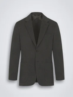 Dark grey and black wool glen plaid jersey blazer