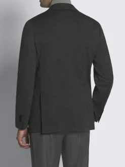 Dark grey and black wool glen plaid jersey blazer