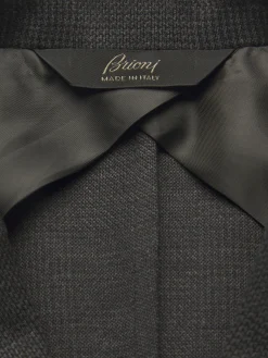 Dark grey and black wool glen plaid jersey blazer