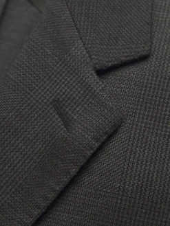 Dark grey and black wool glen plaid jersey blazer